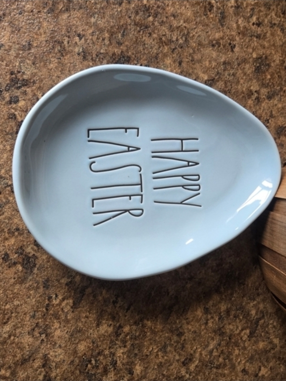 Rae Dunn Light Blue Happy Easter Egg-Shaped Serving Dish